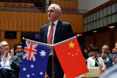 Prime Minister Malcolm Turnbull at an Australia China Business Council (ACBC) 2018 Canberra Networking Day event at Parliament House in Canberra, Australia, June 19, 2018. AAP/Mick Tsikas/via REUTERS ATTENTION EDITORS - THIS IMAGE WAS PROVIDED BY A THIRD PARTY. NO RESALES. NO ARCHIVE. AUSTRALIA OUT. NEW ZEALAND OUT.