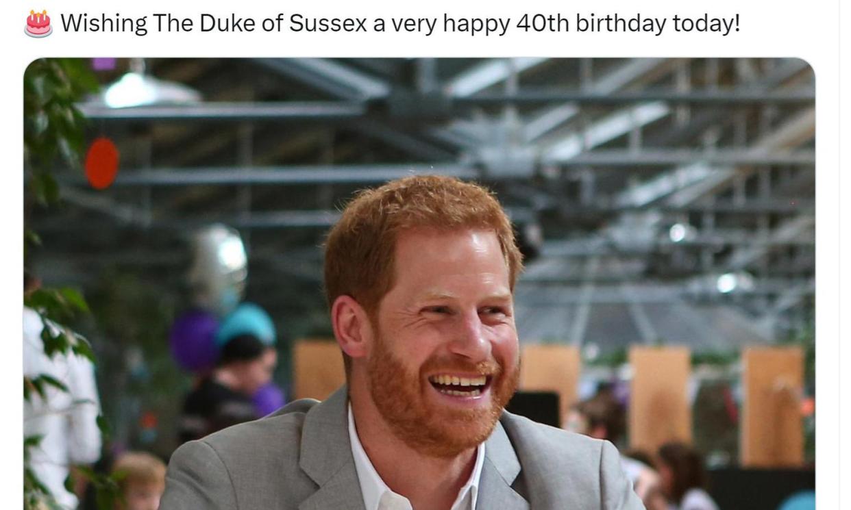 <span>The royal family’s post on X to wish the Duke of Sussex a happy birthday.</span><span>Photograph: @RoyalFamily/PA Media</span>