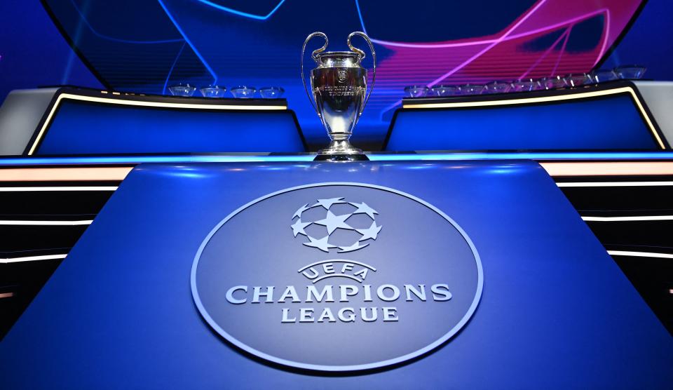 This picture shows the UEFA Champions League trophy prior to the draw for the 2021/2022 European football tournament in Istanbul on August 26, 2021. (Photo by OZAN KOSE / AFP) (Photo by OZAN KOSE/AFP via Getty Images)