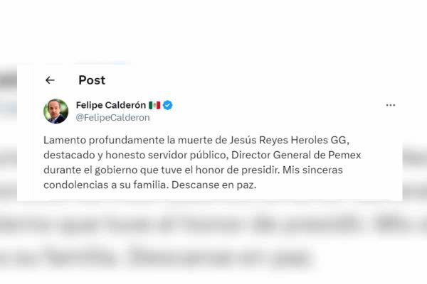 Felipe Calderón lamentó la muerte de quien fuera director de Pemex en su sexenio.