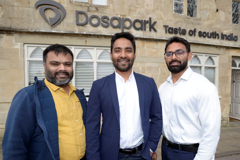 Owners Abdul Razak, Omer Rahim and Shahul Hameed, Manager, at the official opening of Dosapark South Indian Restaurant in Cirencester