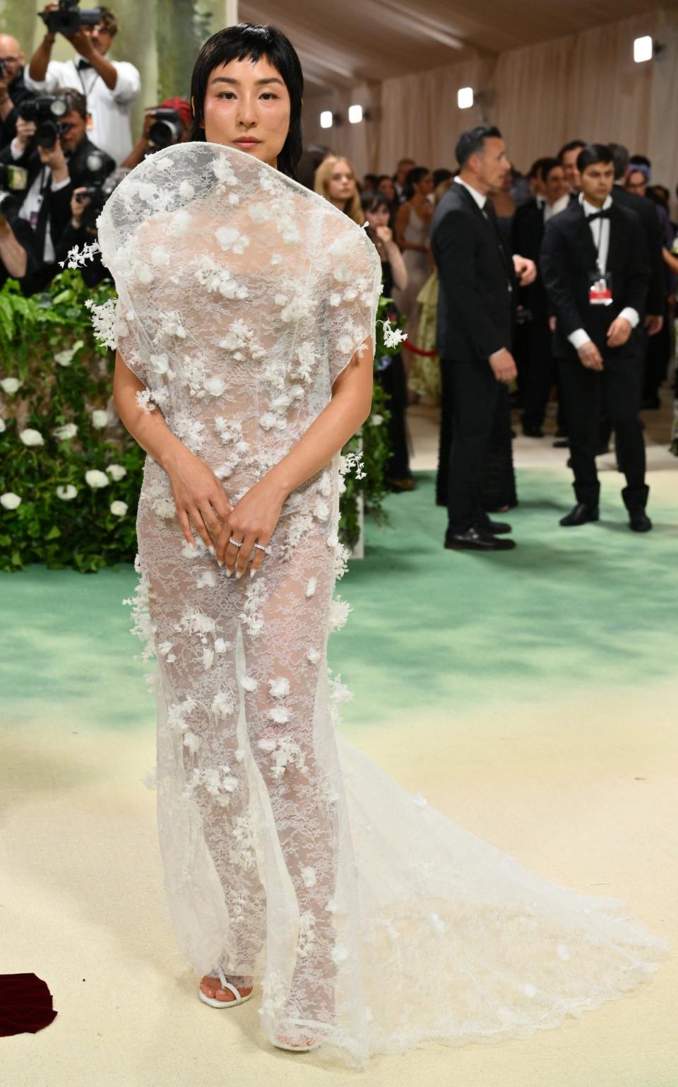 US actress Greta Lee arrives at the 2024 Met Gala