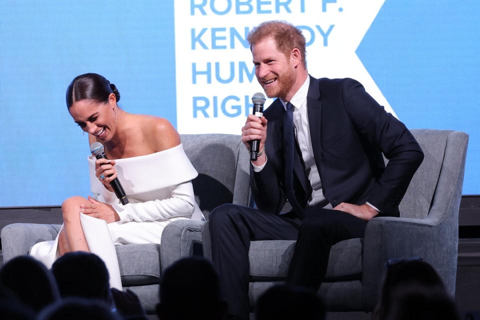 Meghan, Duchess of Sussex and Prince Harry, Duke of Sussex speak onstage at the 2022 Robert F. Kennedy Human Rights Ripple of Hope Gala at New York Hilton on December 06, 2022 (Getty Images forÂ 2022 Robert F.)