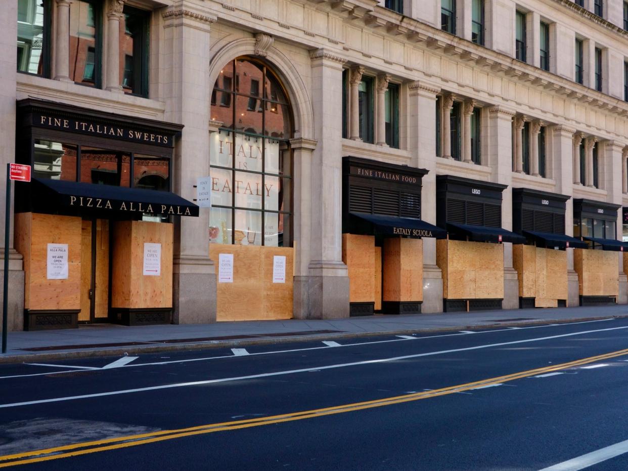 Boarded up stores