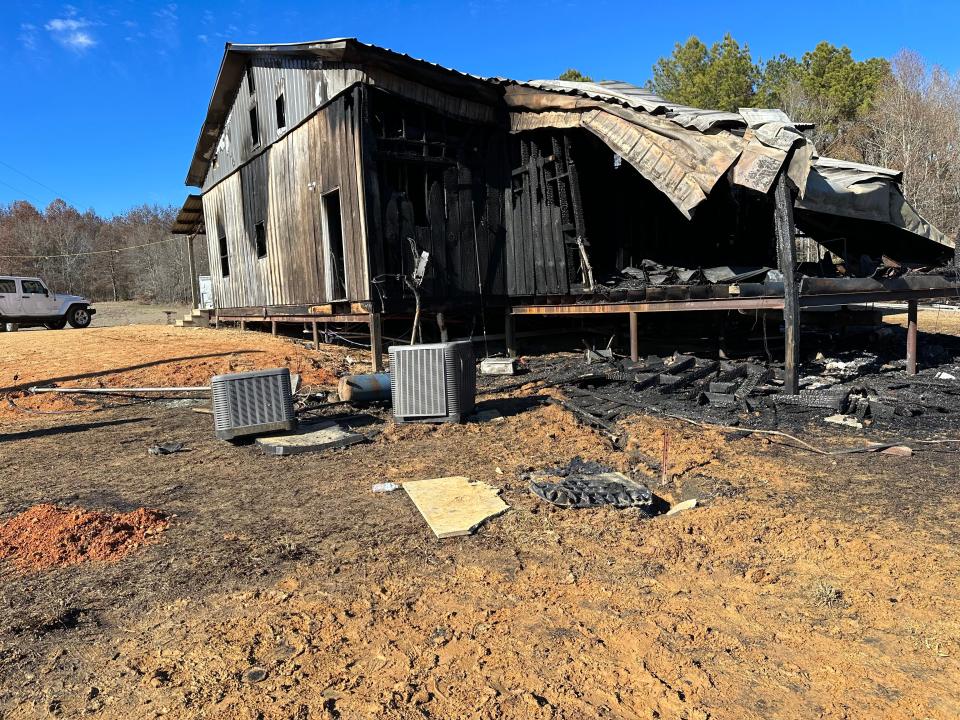 A photo of the damage from a propane tank explosion at a home on Wilderness Road in Copiah County. The explosion killed four and injured two others.
