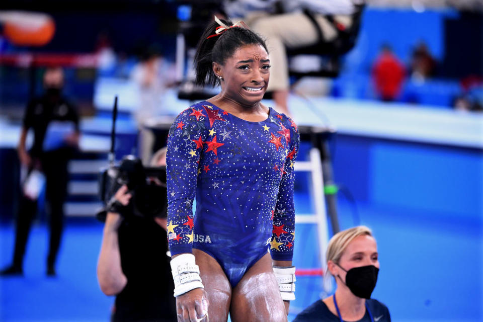 Simone Biles grimacing