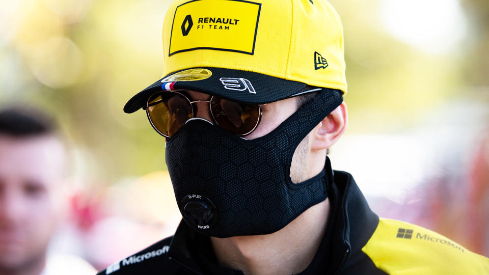 Esteban Ocon, pictured here wearing a mask at the Australian Formula One Grand Prix.