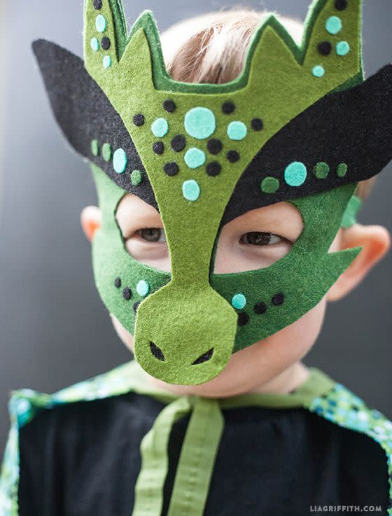 <p>Every fierce dragon needs a great mask in order to truly look the part. This no-sew wonder will do the trick.</p><p><strong>Get the tutorial at <a href="https://go.redirectingat.com?id=74968X1596630&url=http%3A%2F%2Fliagriffith.com%2Fhomemade-halloween-costumes-no-sew-dragon-mask-and-cape%2F&sref=https%3A%2F%2Fwww.countryliving.com%2Fdiy-crafts%2Fg3480%2Fdiy-halloween-masks%2F" rel="nofollow noopener" target="_blank" data-ylk="slk:Lia Griffith;elm:context_link;itc:0;sec:content-canvas" class="link ">Lia Griffith</a></strong>. </p><p><a class="link " href="https://www.amazon.com/flic-flac-42pcs1-4mm-Assorted-Nonwoven-Patchwork/dp/B06WVFBM8D/?tag=syn-yahoo-20&ascsubtag=%5Bartid%7C10050.g.3480%5Bsrc%7Cyahoo-us" rel="nofollow noopener" target="_blank" data-ylk="slk:SHOP FELT FABRIC SHEETS;elm:context_link;itc:0;sec:content-canvas">SHOP FELT FABRIC SHEETS</a> </p>