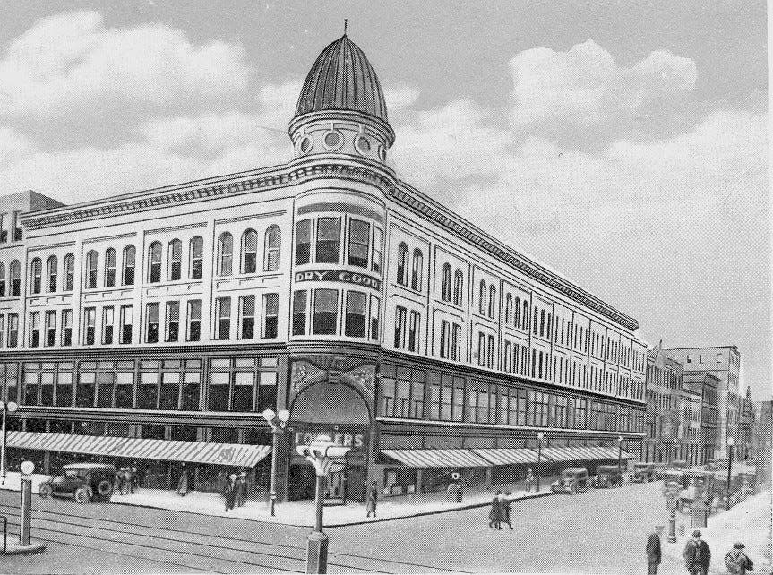 Fowler, Dick & Walker Department store, one of several offering shoe repair, about 1920, in Binghamton.