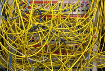 FILE PHOTO - Ethernet cables used for internet connections are pictured in a Berlin office, August 20, 2014. REUTERS/Fabrizio Bensch