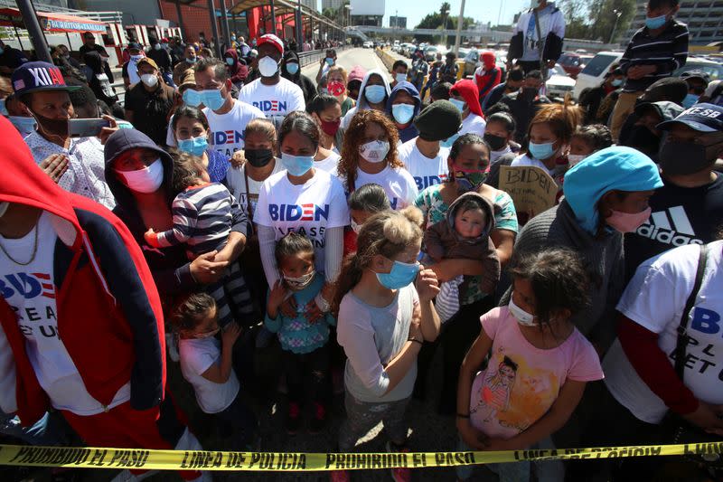 Migrants protest at the Mexico-U.S. San Ysidro point of entry in Tijuana