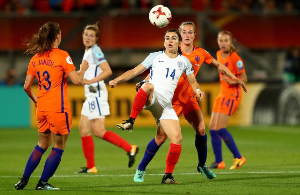 Karen Carney in action against the Netherlands at Euro 2017. 