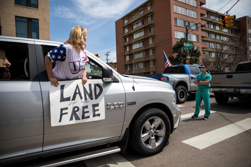 A growing wave of anti-lockdown protesters are taking to the streets in the US. Source: Facebook/Alyson McClaran