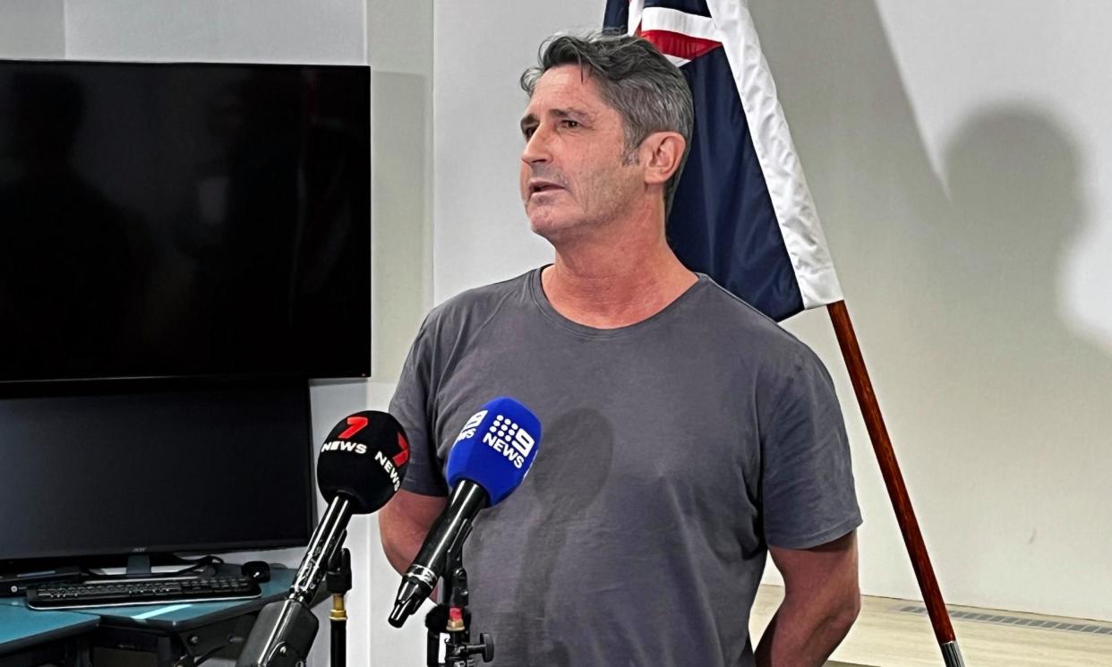 <span>Mark Haymes appealed for information on the death of his brother, Guy Haymes, from Manly police station in Sydney on Thursday.</span><span>Photograph: Bray Boland/AAP</span>