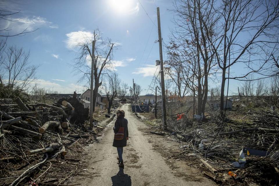 Linda Blackford in the ruins of Dawson Springs after tornadoes swept through a swathe of Western Kentucky