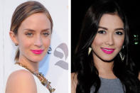 Fuchsia lips will be one of the hottest Spring colors for 2013. Take inspiration from Emily Blunt and Maja Salvador who are currently in the pink of things. Do away with the shine and try a matte version for a velvet finish. It suits any kind of skin tone, too.