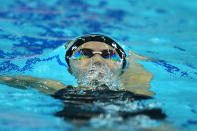 Summer McIntosh from Canada competes during her women's 400m individual medley heat at the 19th FINA World Championships in Budapest, Hungary, Saturday, June 25, 2022. (AP Photo/Petr David Josek)