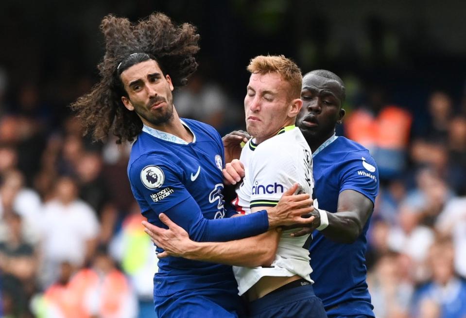 Marc Cucurella has his hair pulled in the box (EPA)