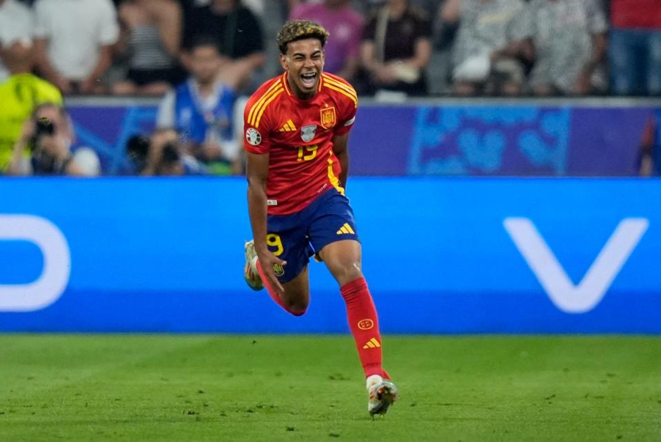 Lamine Yamal celebrates for Spain (Associated Press)