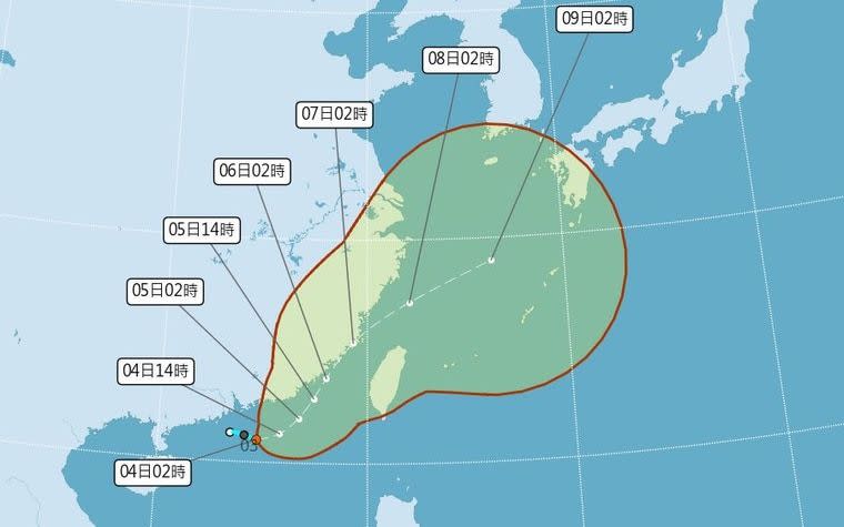 ▲位於廣東海面的熱帶性低氣壓在今（4）日稍早已被日本氣象廳命名為今年的第9號颱風「盧碧」（Lupit）。（圖／翻攝自中央氣象局）