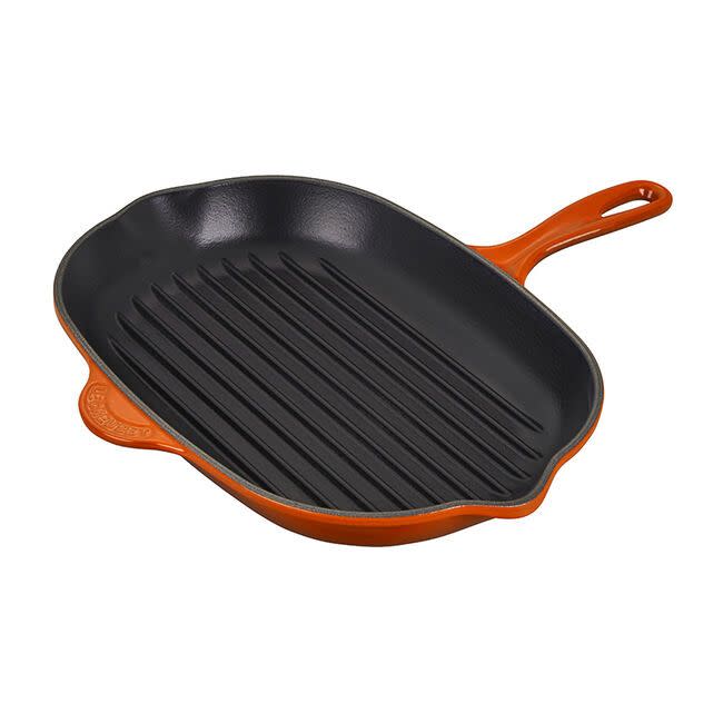 <p><strong>Le Creuset </strong></p><p>lecreuset.com</p><p><a href="https://go.redirectingat.com?id=74968X1596630&url=https%3A%2F%2Fwww.lecreuset.com%2Foblong-skillet-grill-factory-to-table-sale-flame%2FL2022-322.html&sref=https%3A%2F%2Fwww.countryliving.com%2Fshopping%2Fg33573753%2Fle-creuset-factory-sale-august-2020%2F" rel="nofollow noopener" target="_blank" data-ylk="slk:Shop Now;elm:context_link;itc:0;sec:content-canvas" class="link ">Shop Now</a></p><p><strong><del>$180</del></strong> <strong>$90 (50% off)</strong></p><p>Just because you don't have a backyard doesn't mean you have to miss out on grilling season. This sizable skillet will let you whip up some burgers and grilled veggies from the comfort of your kitchen.</p>