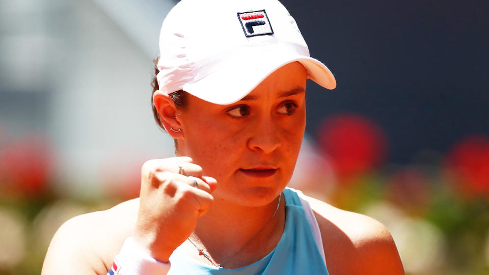 Ash Barty (pictured) fist-pumping after her Madrid Open victory.