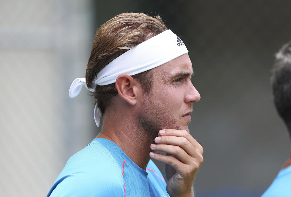 England's Stuart Broad takes part in a training session at the Gabba ahead of the first Ashes cricket test in Brisbane, Australia, Sunday, Dec. 5, 2021. (AP Photo/Tertius Pickard)