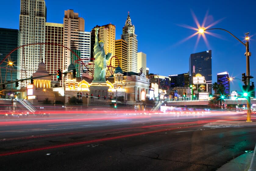 LAS VEGAS, NV - MAY 13: A view of the Las Vegas strip as the city plans its grandiose reopening after battling the pandemic as many of its residents are still out of work and wondering if this city -- and their jobs --will ever fully return on Thursday, May 13, 2021 in Las Vegas, NV. (Jason Armond / Los Angeles Times)