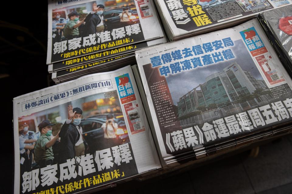 Last call: Copies of Apple Daily newspaper on sale at a news stand in Hong Kong, China (EPA)