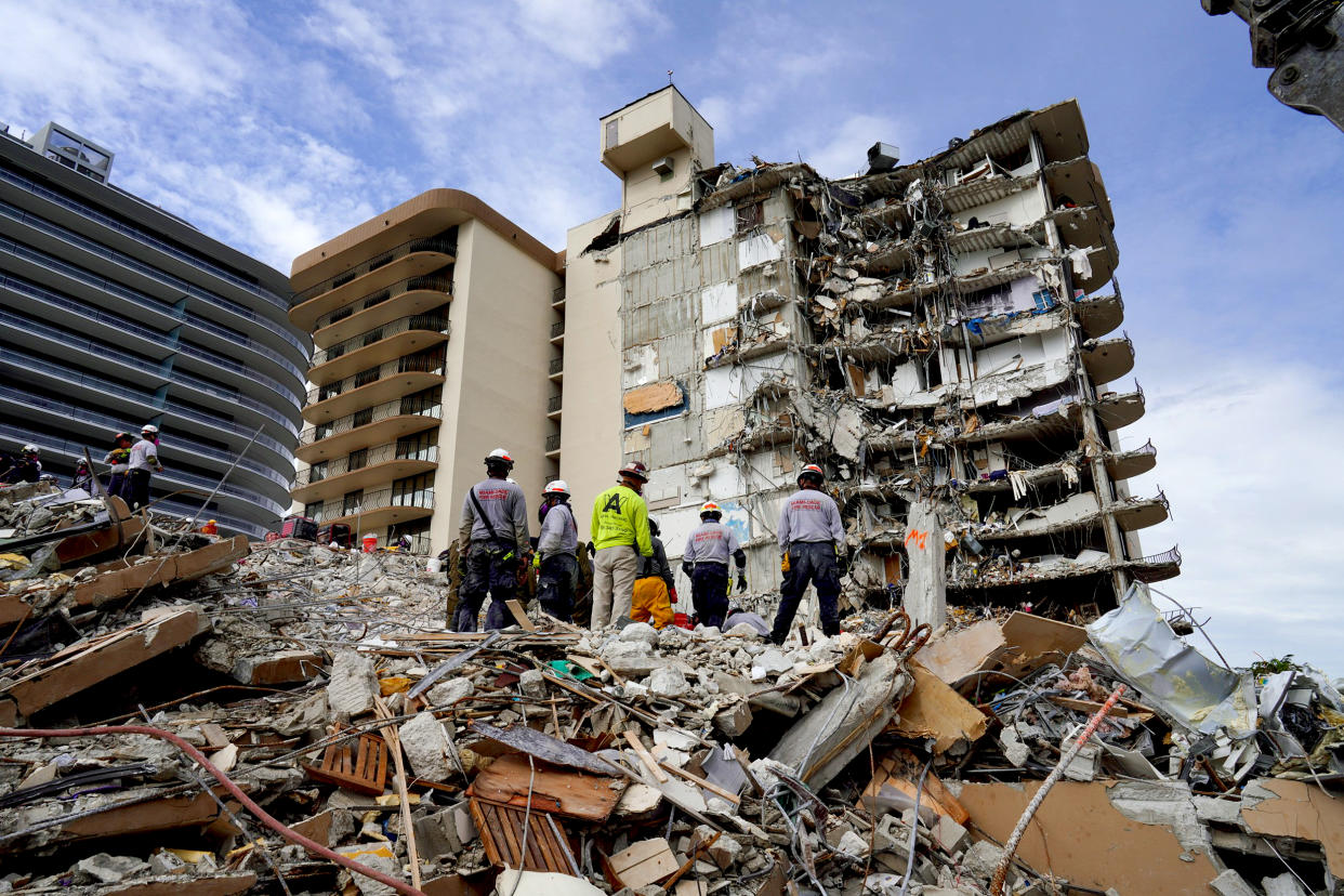 Search and rescue personnel work at the site of a collapsed Florida condominium complex in Surfside, Fla., on July 2, 2021. (Miami-Dade County Fire Department / via Reuters)