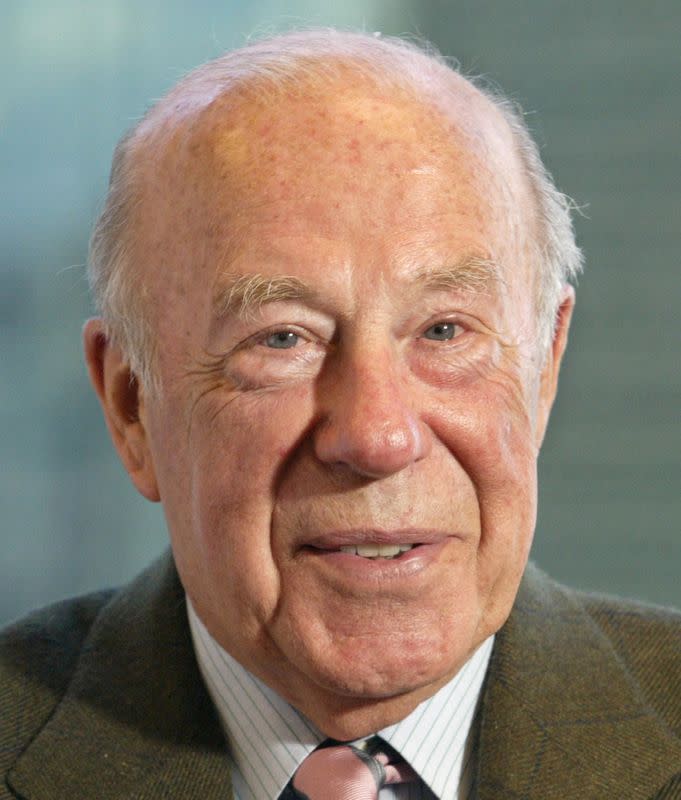 FILE PHOTO: Former U.S. Secretary of State George P. Shultz talks during an interview in San Francisco, April 17..