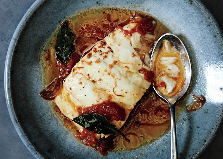 Poached Cod with Tomato and Saffron