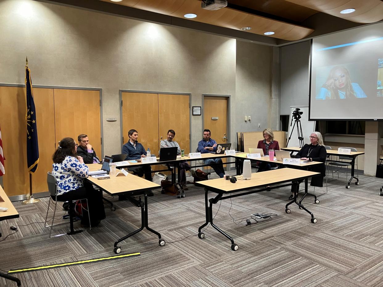 Hamilton East Public Library Board after it voted to reverse book relocation policy. President Tiffanie Ditlevson joined by video.