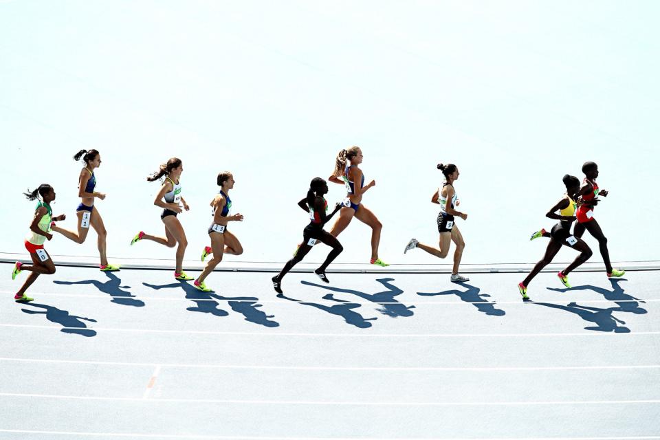 <p>Athletes compete during the Women’s 3000m Steeplechase Round 1 on Day 8 of the Rio 2016 Olympic Games at the Olympic Stadium on August 13, 2016 in Rio de Janeiro, Brazil. (Photo by Cameron Spencer/Getty Images) </p>