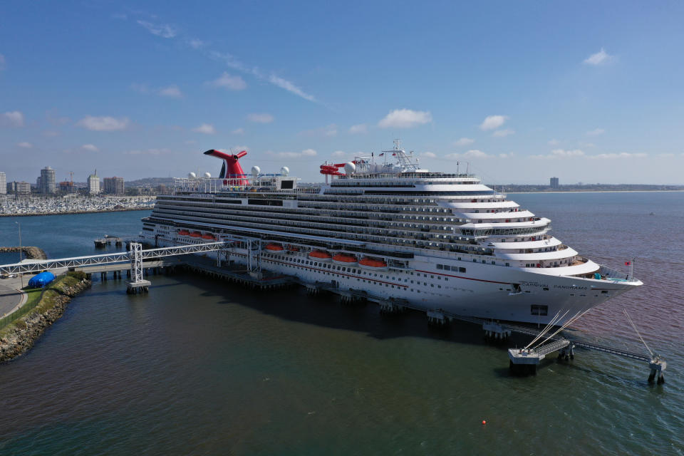 The Carnival Panorama cruise ship sits docked, empty of passengers, as the global outbreak of the coronavirus disease (COVID-19) continues, in Long Beach, California on April 16, 2020.  (Lucy Nicholson/Reuters)
