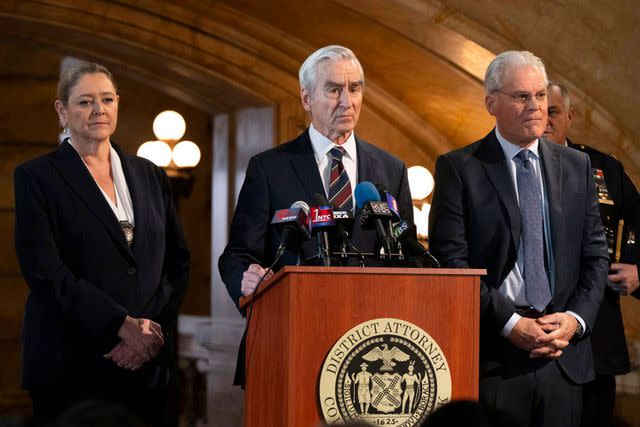 <p>Virginia Sherwood/NBC</p> (L-R) Camryn Manheim as Lt. Kate Dixon, Sam Waterston as District Attorney Jack McCoy and Bruce Altman as Mayor Payne in 'Law & Order'