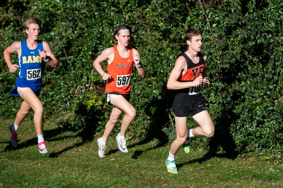 York Suburban's Cole Adams, right, and Northeastern's Cole Perry, center, have some of the best 800 and 3200 times among YAIAA athletes this season.