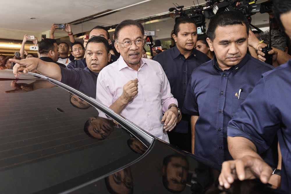 PKR President Datuk Seri Anwar Ibrahim is seen leaving the Eastin Hotel February 27,2020. — Picture by Miera Zulyana