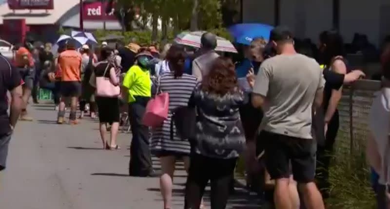 Thousands of Shepparton locals flocked to be tested after a truck driver brought the virus into their town. Source: Nine News