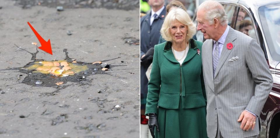 King Charles and Camilla, Queen Consort, had eggs thrown at them during a royal visit to York on November 9, 2022.
