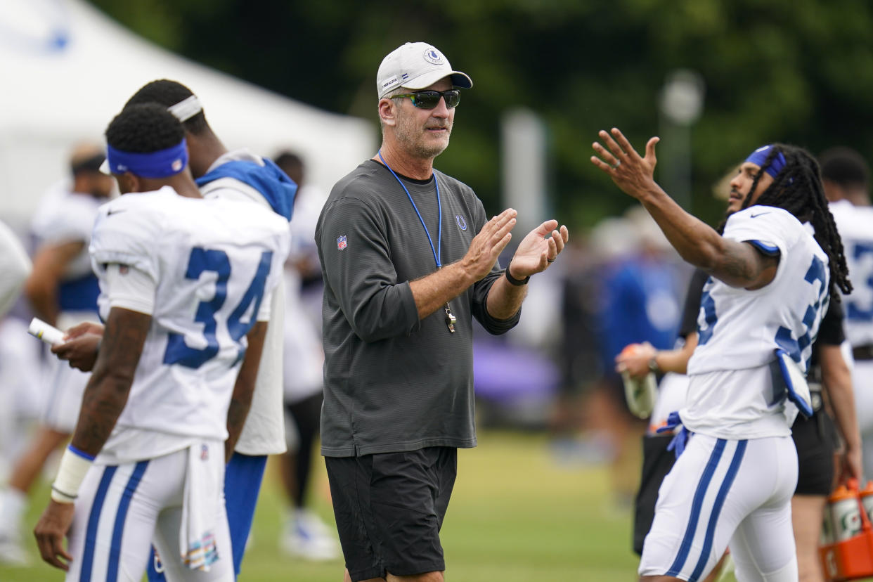 Frank Reich went 40-33-1 in Indianapolis. The Colts made the playoffs twice in his 4.5 seasons there. (AP Photo/Michael Conroy)