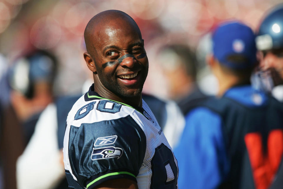 Jerry Rice played in Seattle for part of his 17-game season, and made an impact in his short time there. (Photo by Jed Jacobsohn/Getty Images)