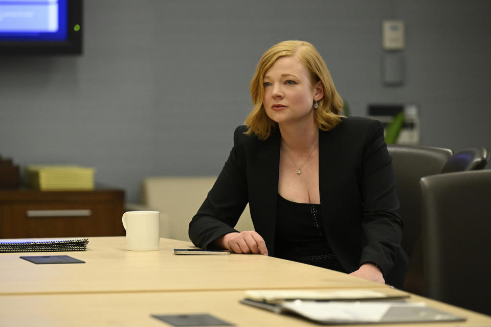 This image released by HBO shows Sarah Snook in a scene from "Succession" (HBO via AP)