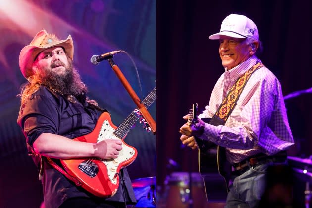 Chris Stapleton joins George Strait on the duet "Honky Tonk Hall of Fame" on Strait's new album 'Cowboys and Dreamers.' - Credit: John Shearer/Getty Images; Jason Kempin/Getty Images