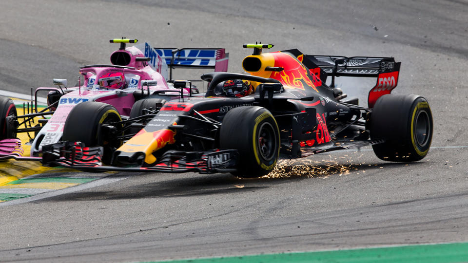 The incident between Verstappen and Ocon. Pic: Getty