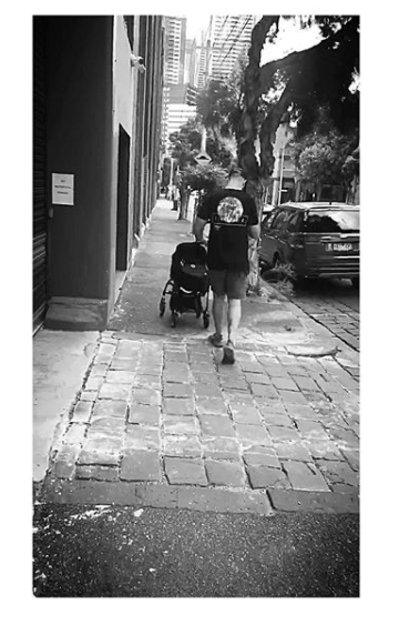 Tessa posted this adorable photo of husband Nate pushing their newborn in a stroller. Source: Instagram/tessacharis