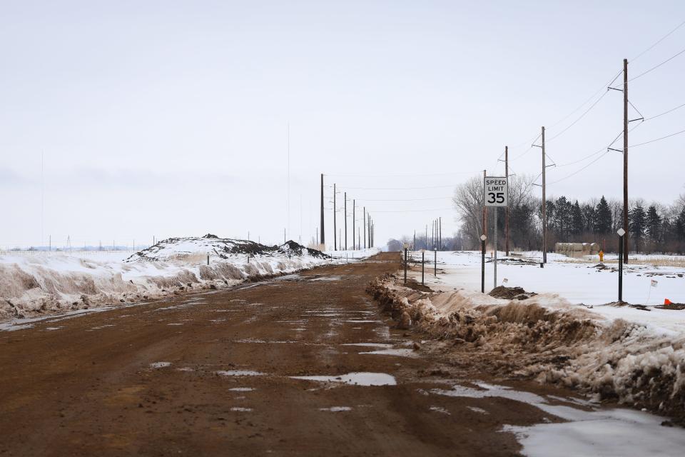 This stretch of 57th Street, east of Veterans Parkway in Sioux Falls, is currently a gravel road as shown on Tuesday, March 7. Construction will begin this spring to turn it into a four-lane street all the way to Sparta Avenue.