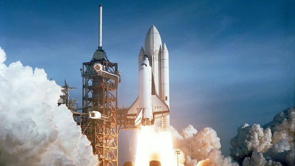 Space Shuttle Columbia lifts off from NASA's Kennedy Space Center in Florida on April 12, 1981, marking the first flight of the U.S. Space Shuttle Program. - Hulton Archive/Getty Images