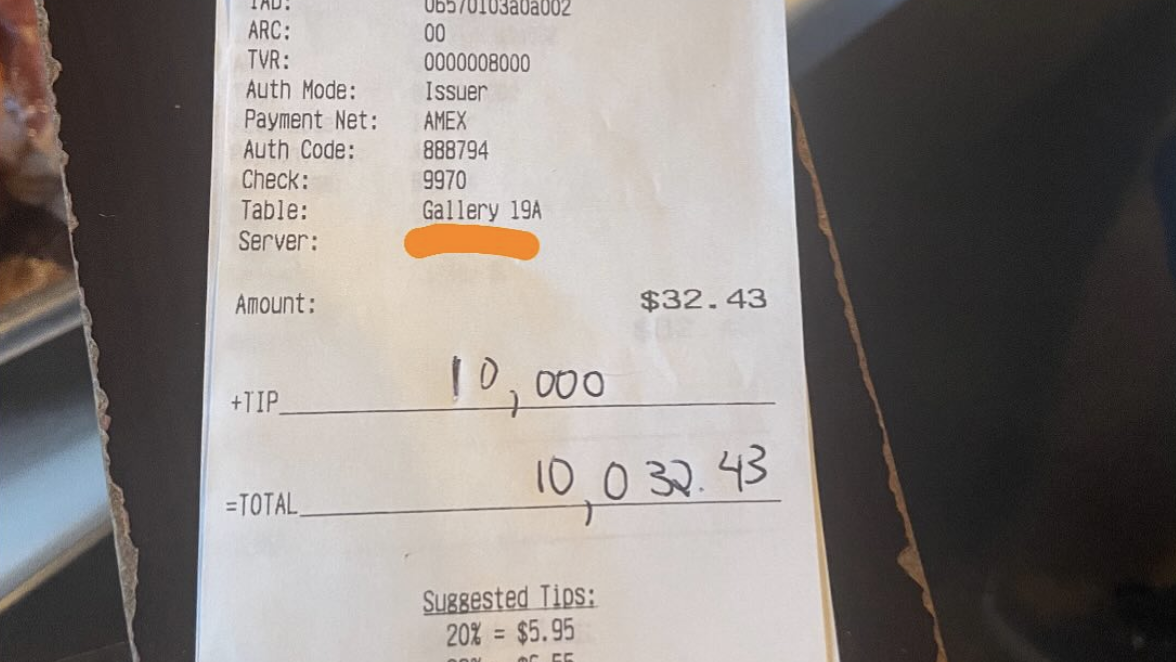 big tip at restaurant