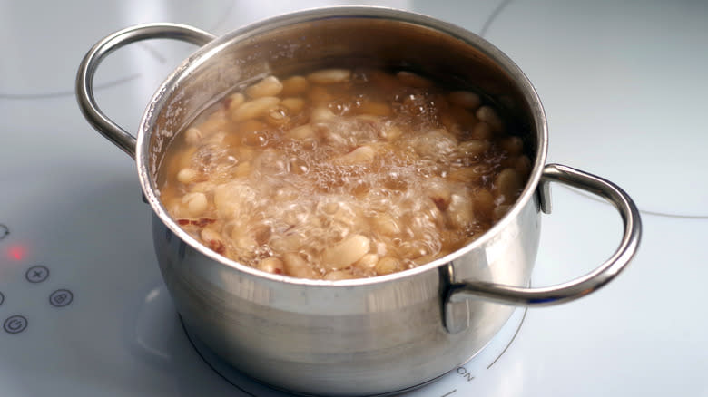 Beans simmering in pot